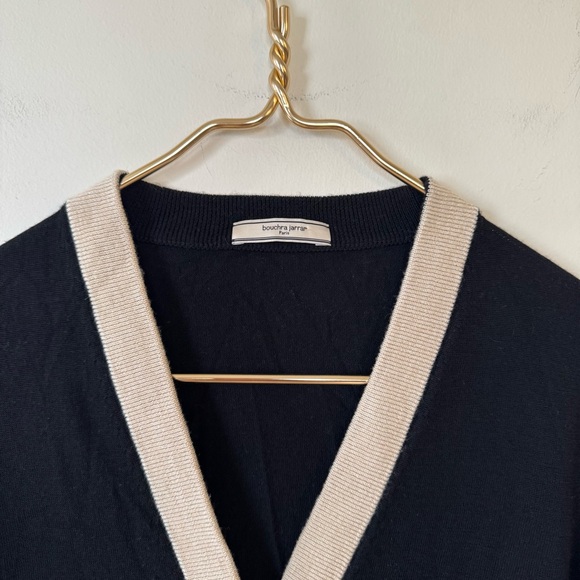 Bouchra Jarrar Paris Black Wool Cardigan Sweater Camel Stripe S - Picture 4 of 6